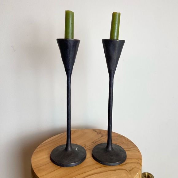 Pottery Barn Accents Pottery Barn Petaluma Brutalist Rustic Cast Iron Set Of 2 Candle